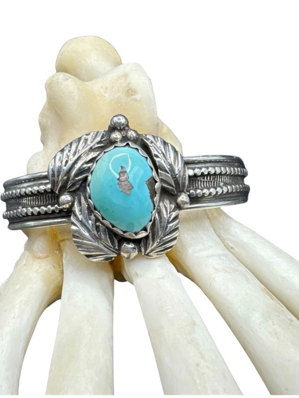 Adam Fierro Sterling Silver Santa Rita Turquoise Cuff Bracelet 6.5” Native Cuff - Picture 2 of 8